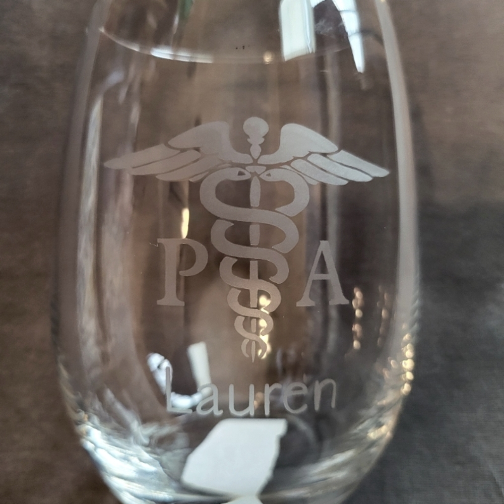 Custom Etched Stemless Wine Glass 20.5 oz- Handcrafted